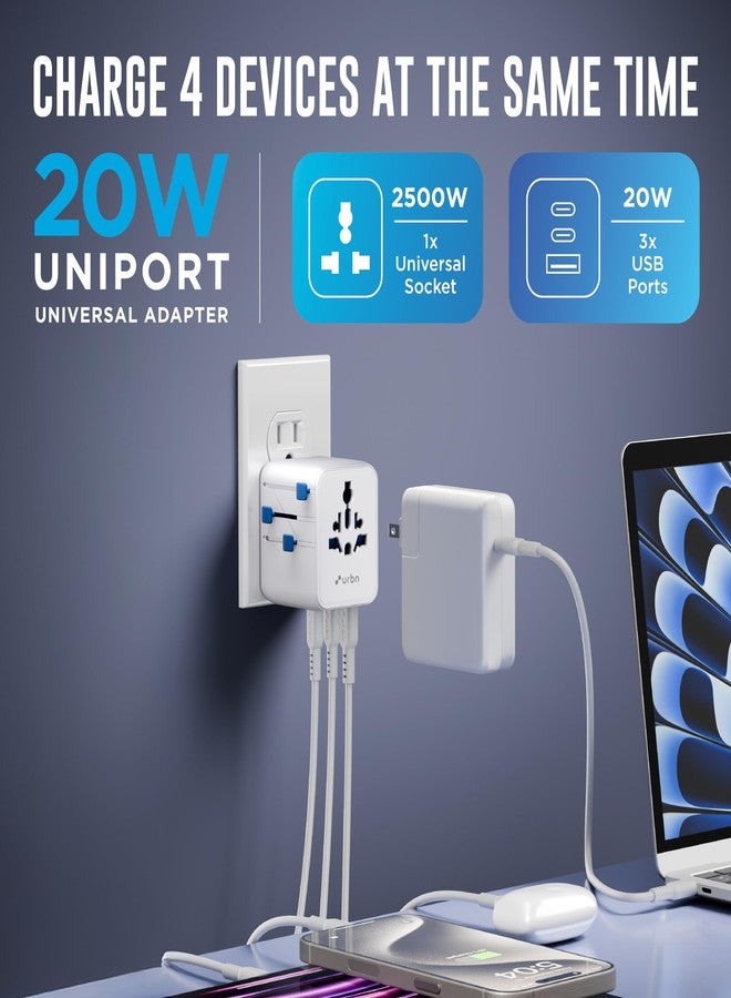 URBN 20W GaN Universal Adapter | Charge 4 Devices Simultaneously | 2500W Universal Socket | Dual USB-C + USB-A | Smart Travel Multi Plug | Global Compatibility | 6-Layer Safety Protection - Image 2